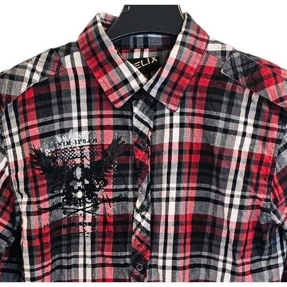 Helix Double Dragon Men's Large Long Sleeve Button Down Plaid Shirt - Picture 3 of 9
